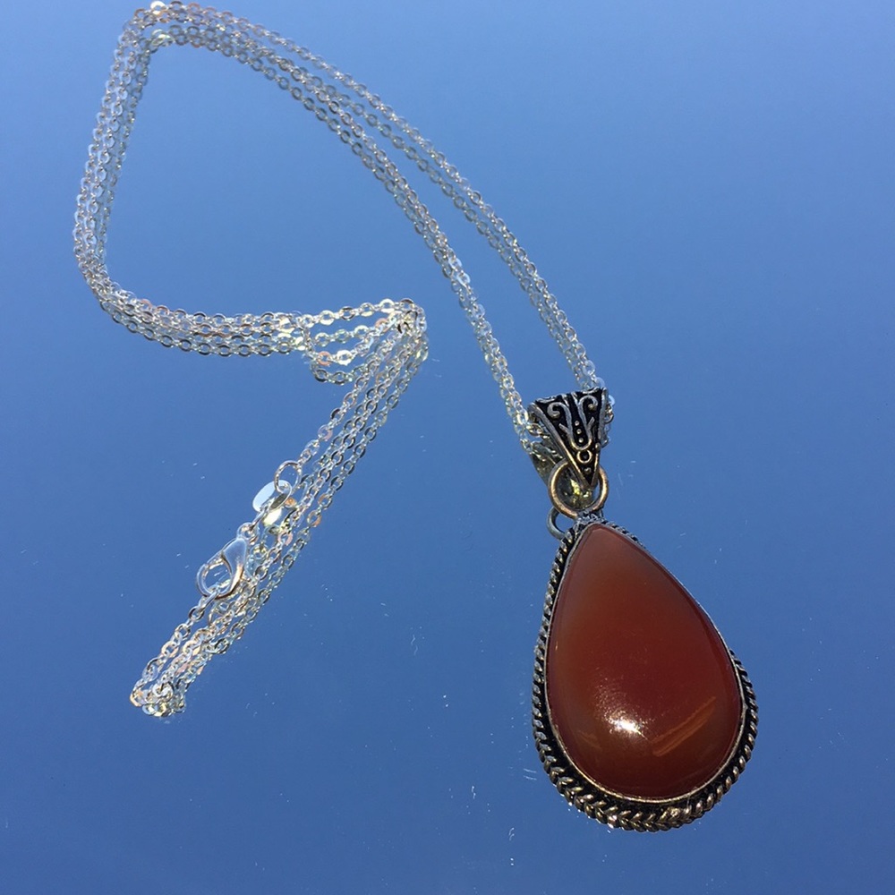 Carnelian teardrop cabochon handcrafted pendant